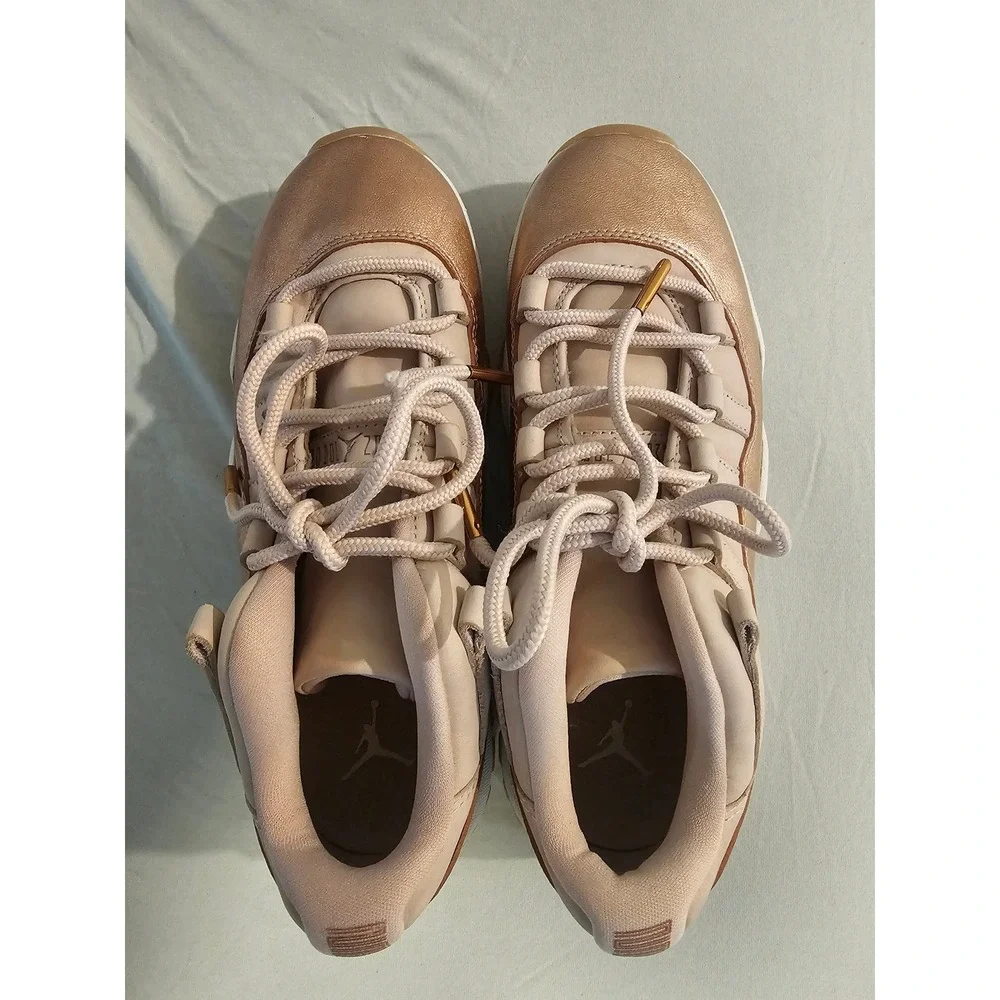 Jordan 8 Women Rose Gold Metallic Leather Retro 11 Low Sneakers AH7860-105
